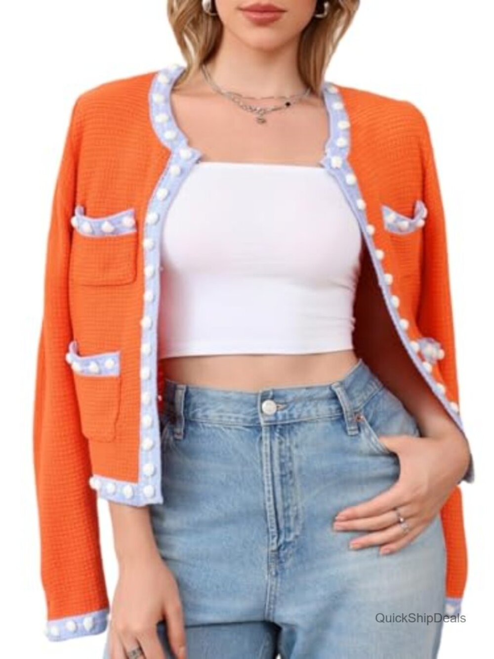 Chunky Knit Cropped Cardigan Women Open Front Jackie O Sweater Jacket Fall